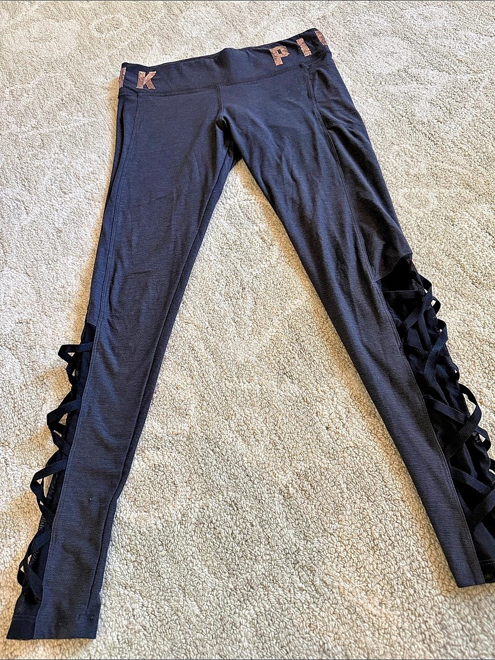Victoria's Secret PINK Sequin Waistband Lace-Up Side Leggings Size M